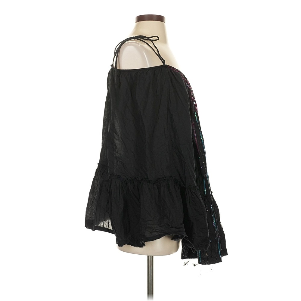 Intimately Free People Black Sequin Ruffle Babydoll Tunic Top Tie Strap Boho - Picture 3 of 6